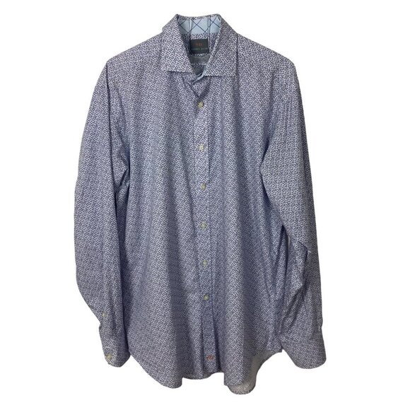 Thomas Dean Blue Pattern Button Front Shirt Mens Large 100% Cotton - Picture 1 of 8